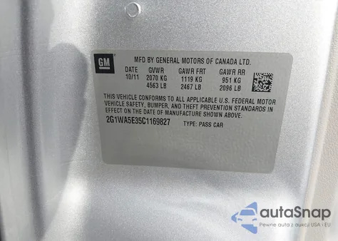 2012 Chevrolet Impala Ls z USA, uszkodzony, nr VIN 2G1WA5E35C1169827